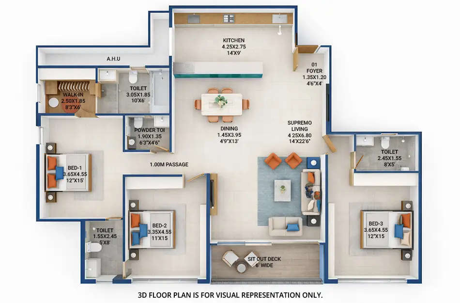 Platinum The Reserve Kharghar - Floor plan 3 BHK 1494 Sq.ft
