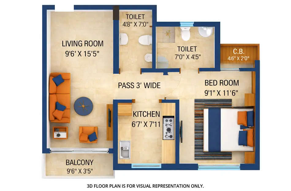 Vihang Passcode Uncommon Ghodbunder Road - Floor plan 1 BHK 461 Sq.ft