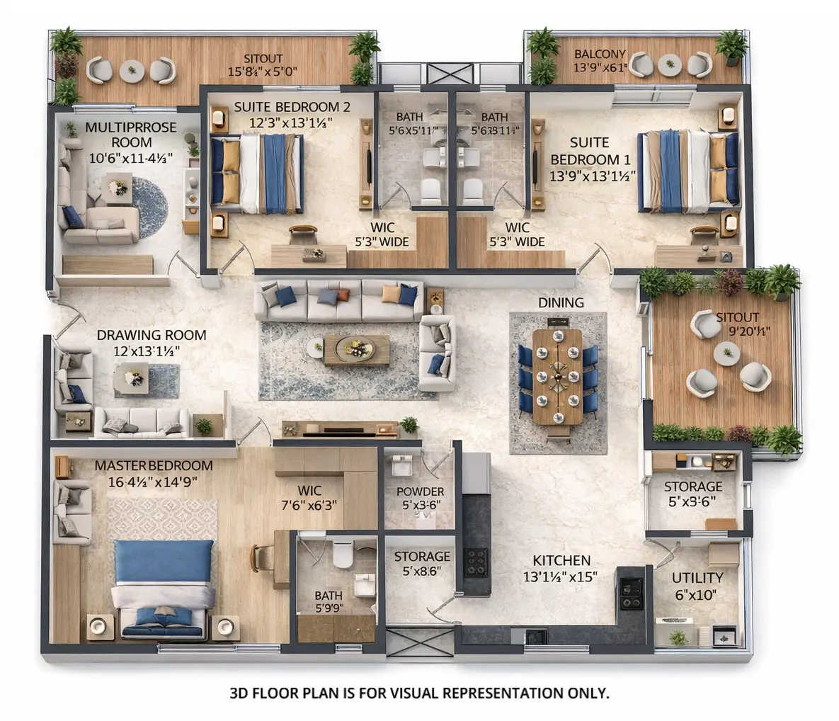 SRIAS IWA Khajaguda - Floor plan 3.5 BHK 3040 Sq.ft