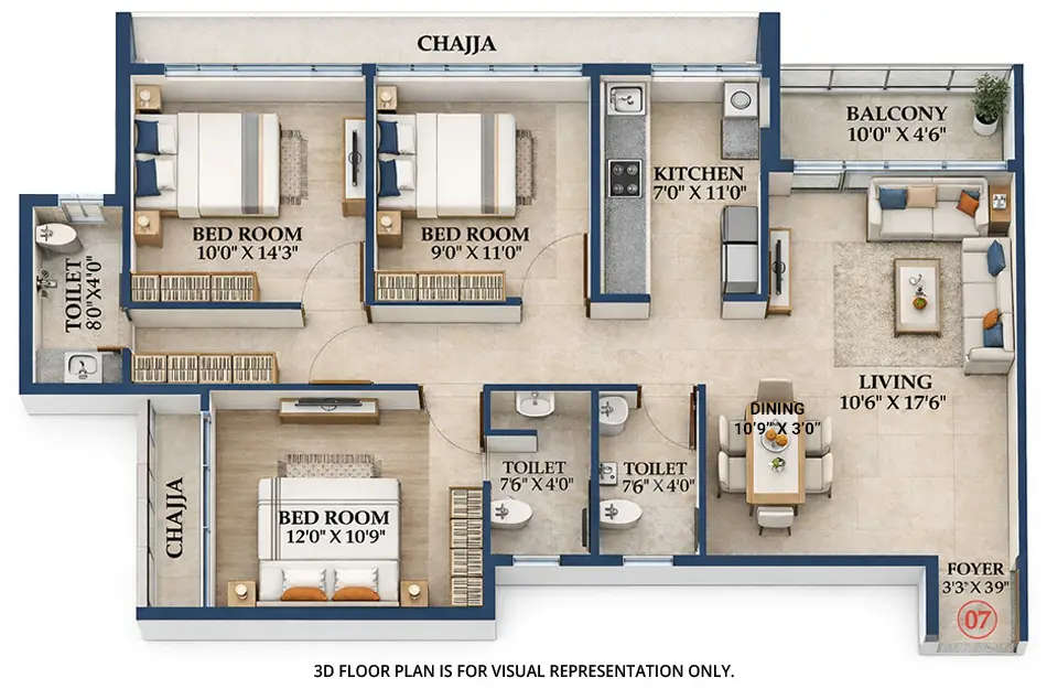 Future Crystal Corner Kharghar - Floor plan 3 BHK  Sq.ft