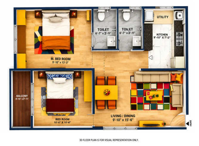 Urbanrise Spring Is In The Air Miyapur - Floor plan 2 BHK 918 Sq.ft