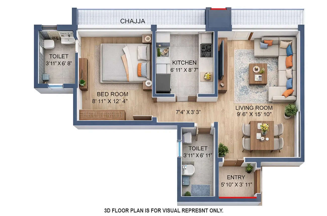 Suraj Vitalis Mahim - Floor plan 1 BHK 444 Sq.ft