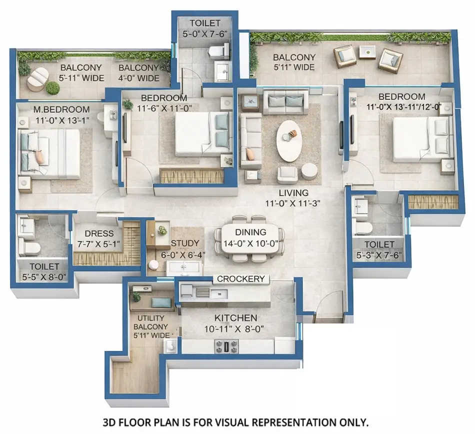 M3M Golf Hills Sector 79 Gurgaon - Floor plan 3 BHK 1900 Sq.ft
