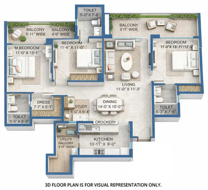 M3M Golf Hills Sector 79 Gurgaon - Floor plan 3 BHK 1900 Sq.ft