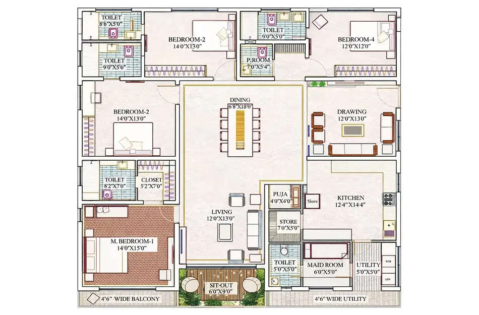Lansum Elena Kokapet - Floor plan 4 BHK 3260 Sq.ft