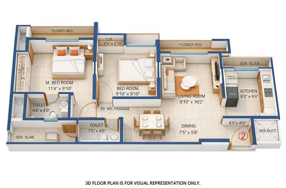 Metropolis Rivera Ghodbunder Road - Floor plan 2 BHK 644 Sq.ft
