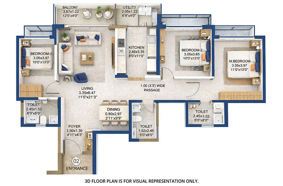 L & T Crestoria Estate Panvel - Floor plan 3 BHK 1070 Sq.ft