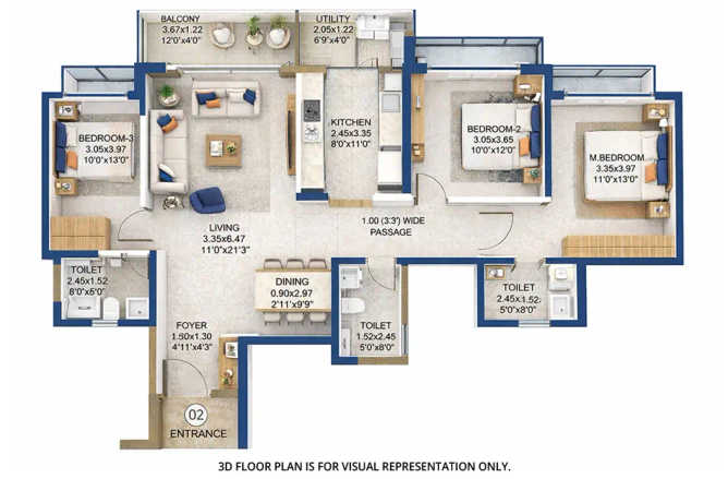 L & T Crestoria Estate Panvel - Floor plan 3 BHK 1070 Sq.ft