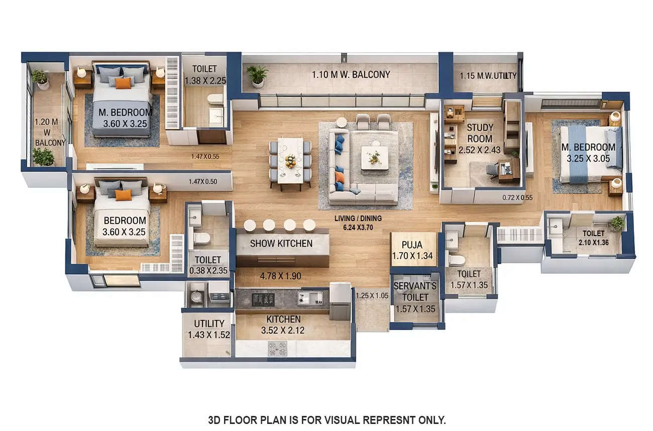 Adani Airica Bhandup - Floor plan 3.5 BHK 1180 Sq.ft