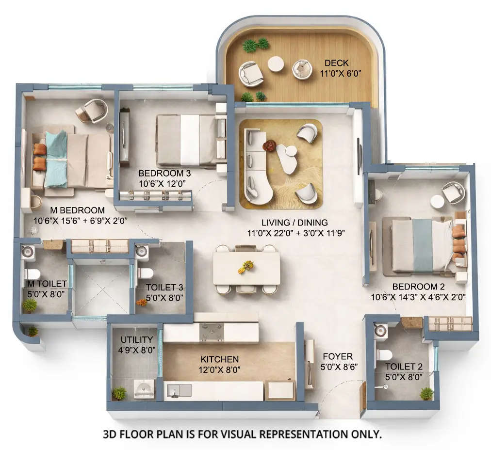 Lodha Sovrano Jogeshwari - Floor plan 3 BHK 1194 Sq.ft