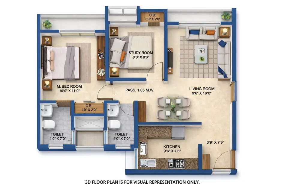 Metropolis Aquaris Ghodbunder Road - Floor plan 2 BHK 478 Sq.ft