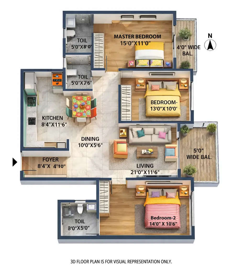 Ajmera Marina Yelahanka - Floor plan 3 BHK  Sq.ft