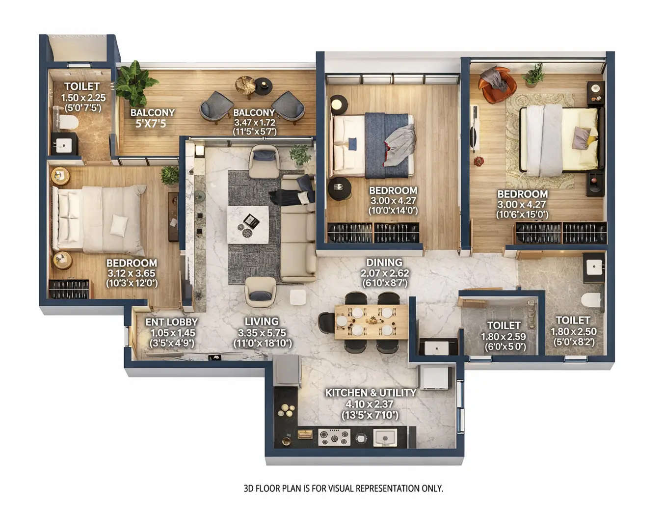 Majestique Evolvus Kharadi - Floor plan 3 BHK 1115 Sq.ft