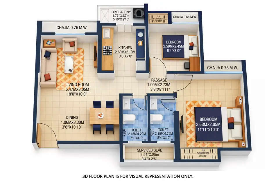 Vihang Evana Ghodbunder Road - Floor plan 2 BHK 625 Sq.ft