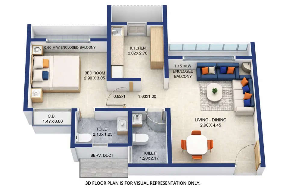 Vihang Metro Hive Ghodbunder Road - Floor plan 1 BHK 412 Sq.ft