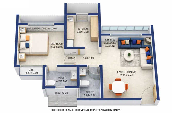 Vihang Metro Hive Ghodbunder Road - Floor plan 1 BHK 412 Sq.ft
