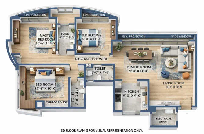 Neelkanth Greens Ghodbunder Road - Floor plan 3 BHK 1280 Sq.ft