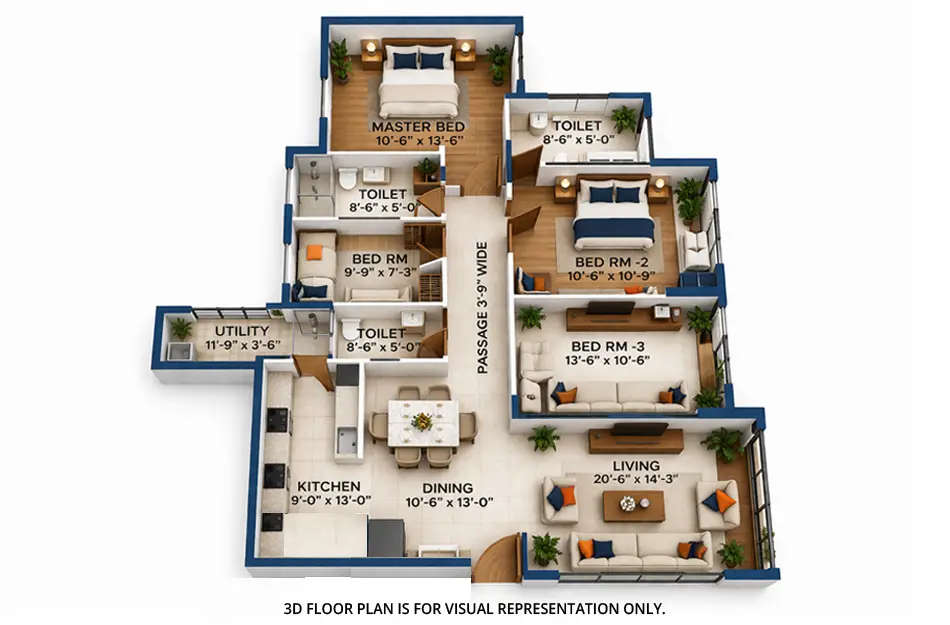 Neelkanth Woods Olivia Ghodbunder Road - Floor plan 3 BHK 1260 Sq.ft