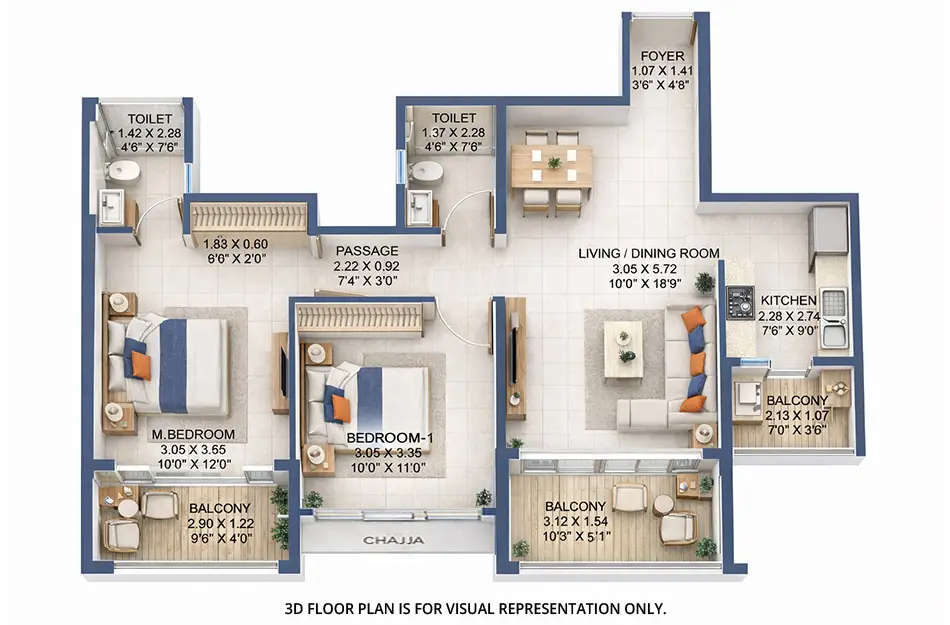 Godrej Varanya Kharghar - Floor plan 2 BHK 775 Sq.ft