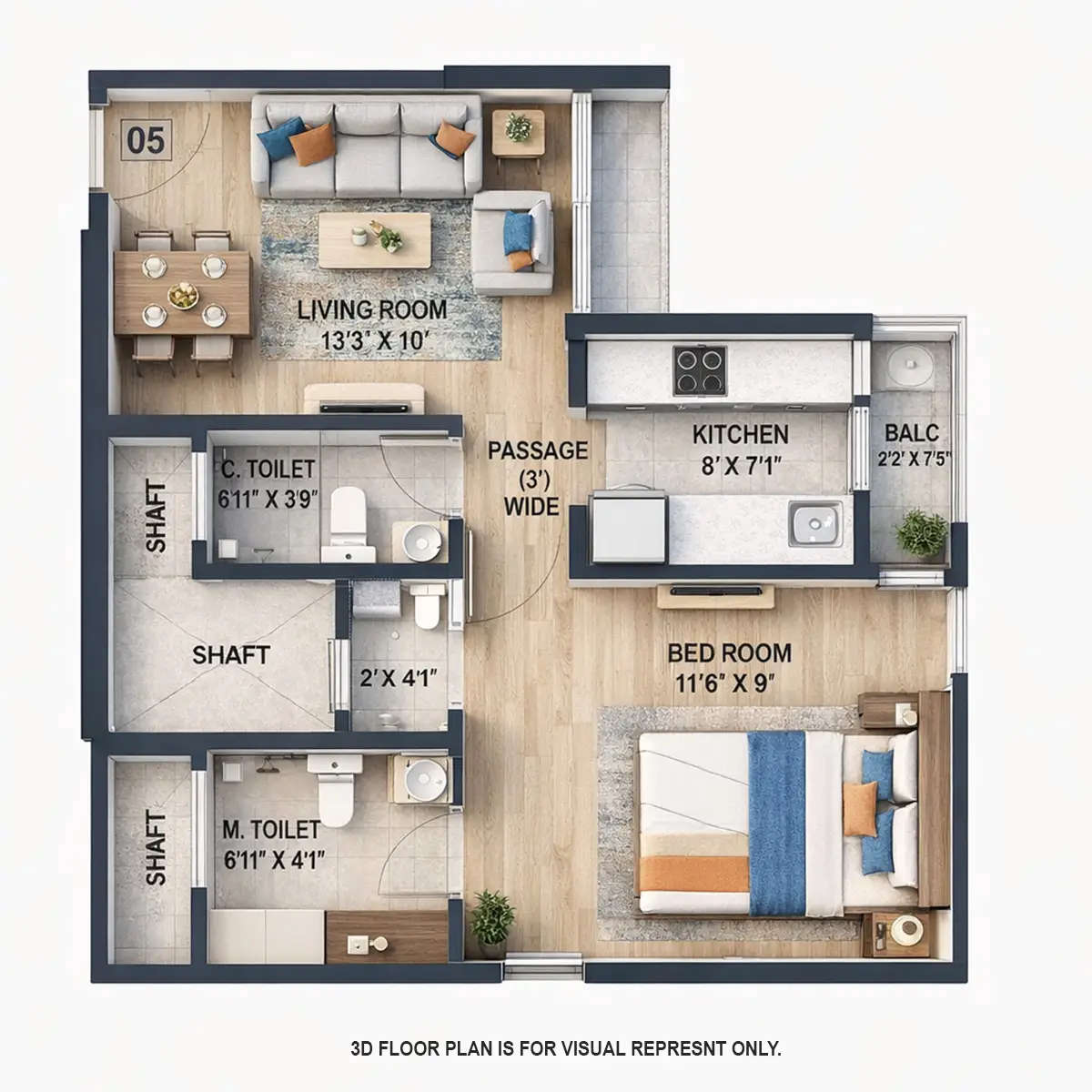 Ajmera 78 Lake Town Bhandup - Floor plan 1 BHK 412 Sq.ft