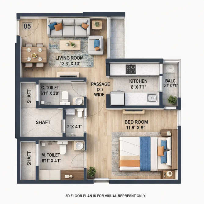 Ajmera 78 Lake Town Bhandup - Floor plan 1 BHK 412 Sq.ft