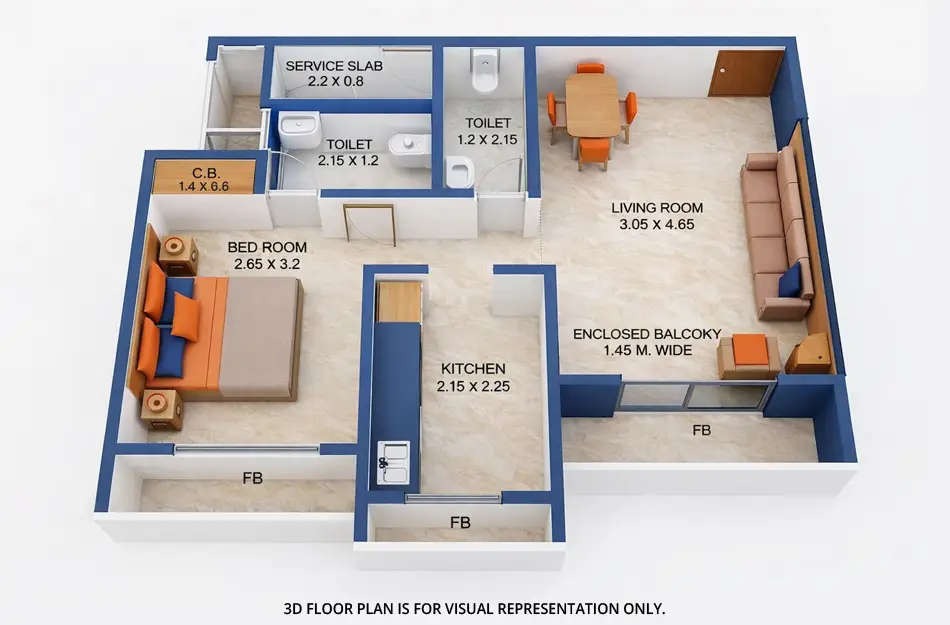 Vihang Golden Hills Ghodbunder Road - Floor plan 1 BHK 366 Sq.ft