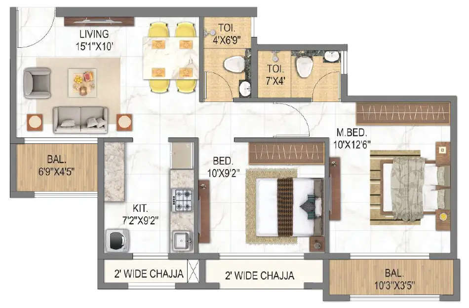 Today Cloud City Kharghar - Floor plan 2 BHK 600 Sq.ft