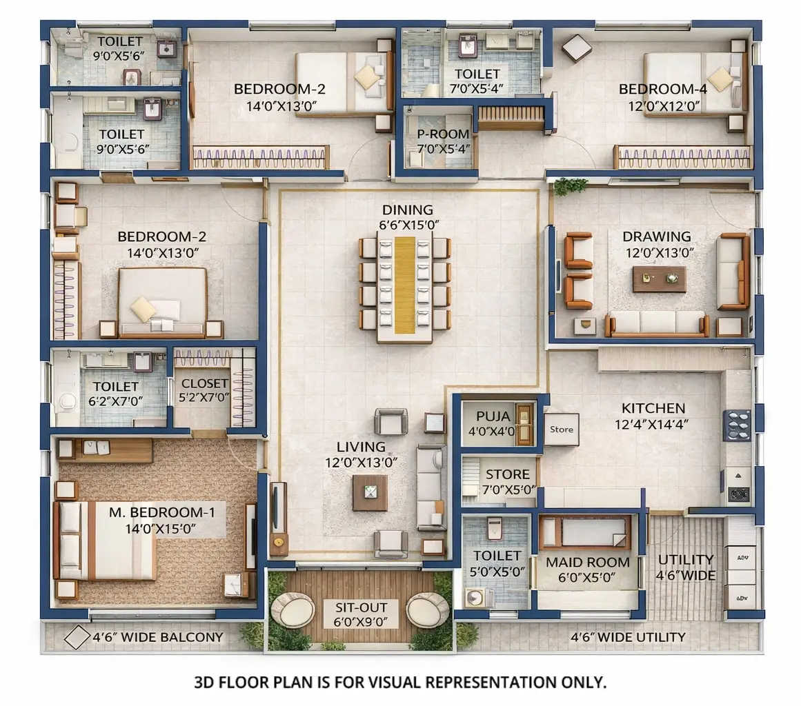 Lansum Elena Kokapet - Floor plan 4 BHK 3260 Sq.ft