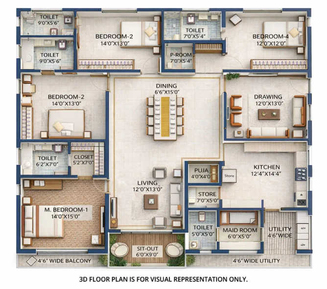 Lansum Elena Kokapet - Floor plan 4 BHK 3260 Sq.ft