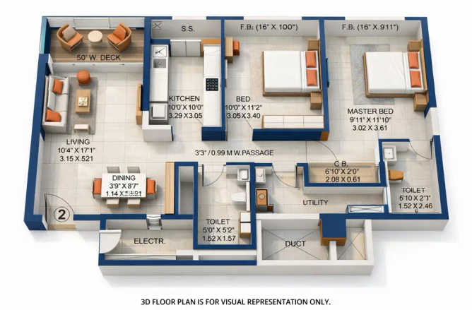 Rustomjee Urbania Majiwada - Floor plan 2 BHK 642 Sq.ft
