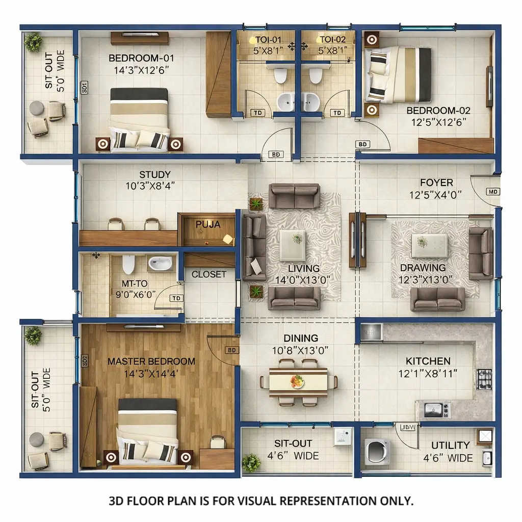 Sumadhura Horizon Kondapur - Floor plan 3 BHK 2476 Sq.ft