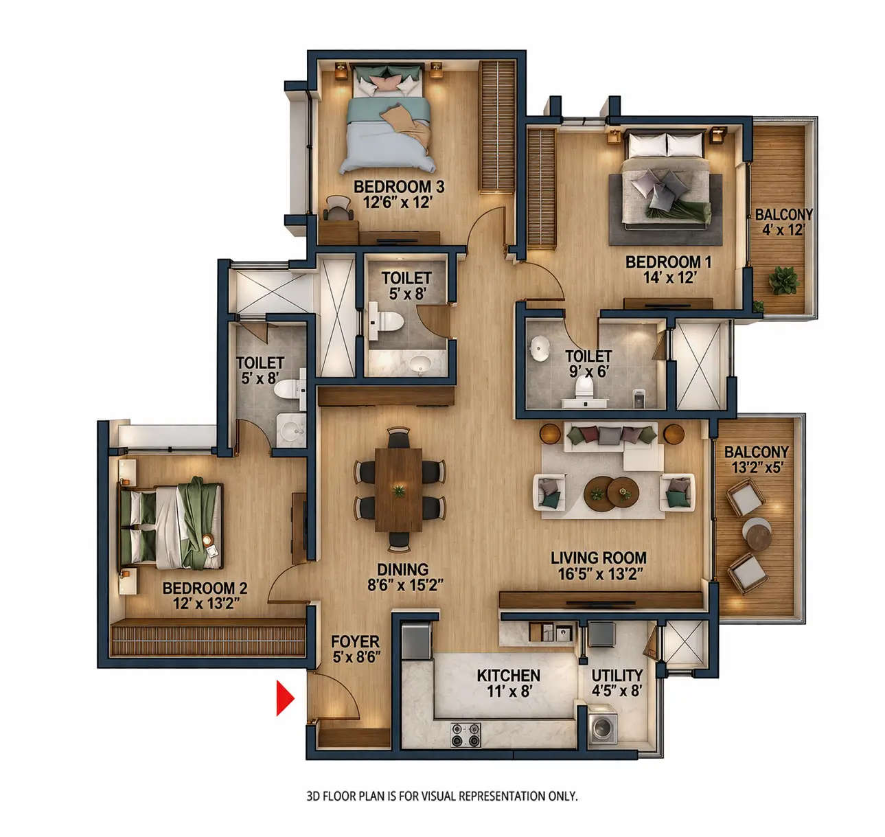 Prestige Southern Star Akshaya Nagar - Floor plan 3 BHK 1875 Sq.ft