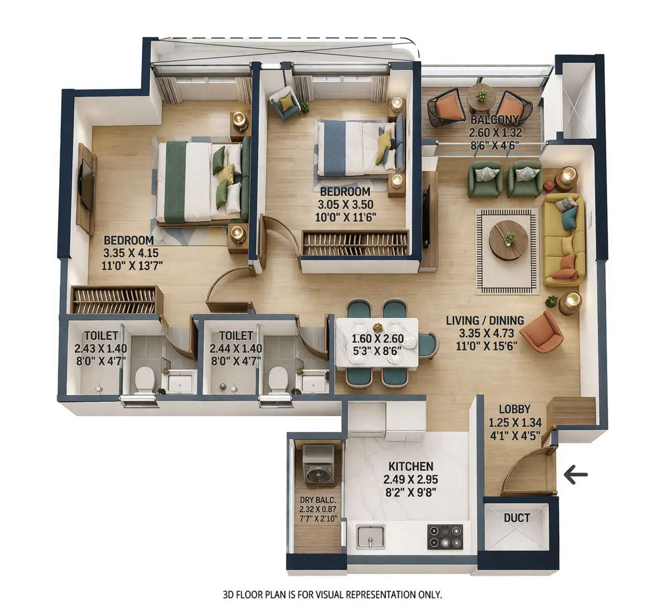 VTP Cielo Bavdhan - Floor plan 2 BHK 798 Sq.ft