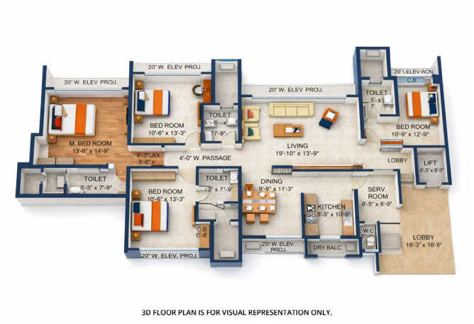 Neelkanth Lake View Pokhran Road 2 - Floor plan 4 BHK 1495 Sq.ft