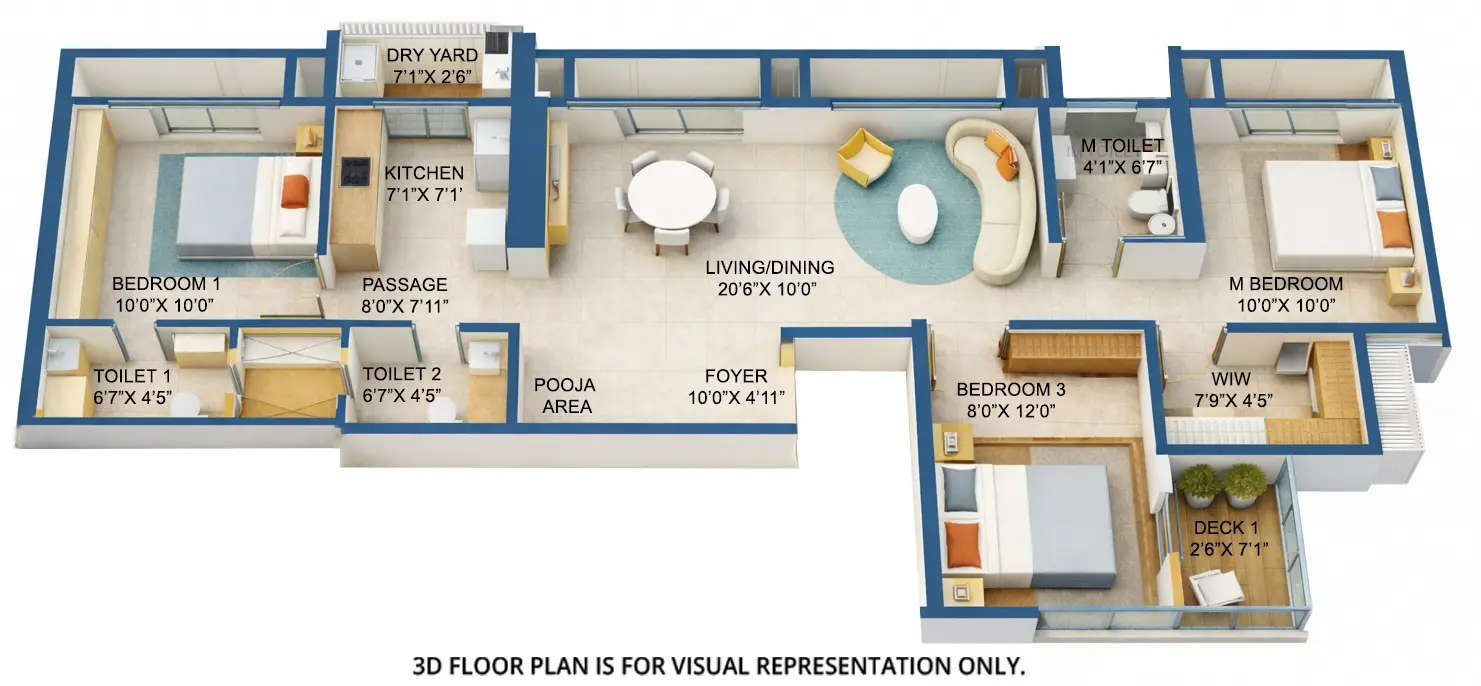 Anchorpoint Aviara Malad - Floor plan 3 BHK 797 Sq.ft