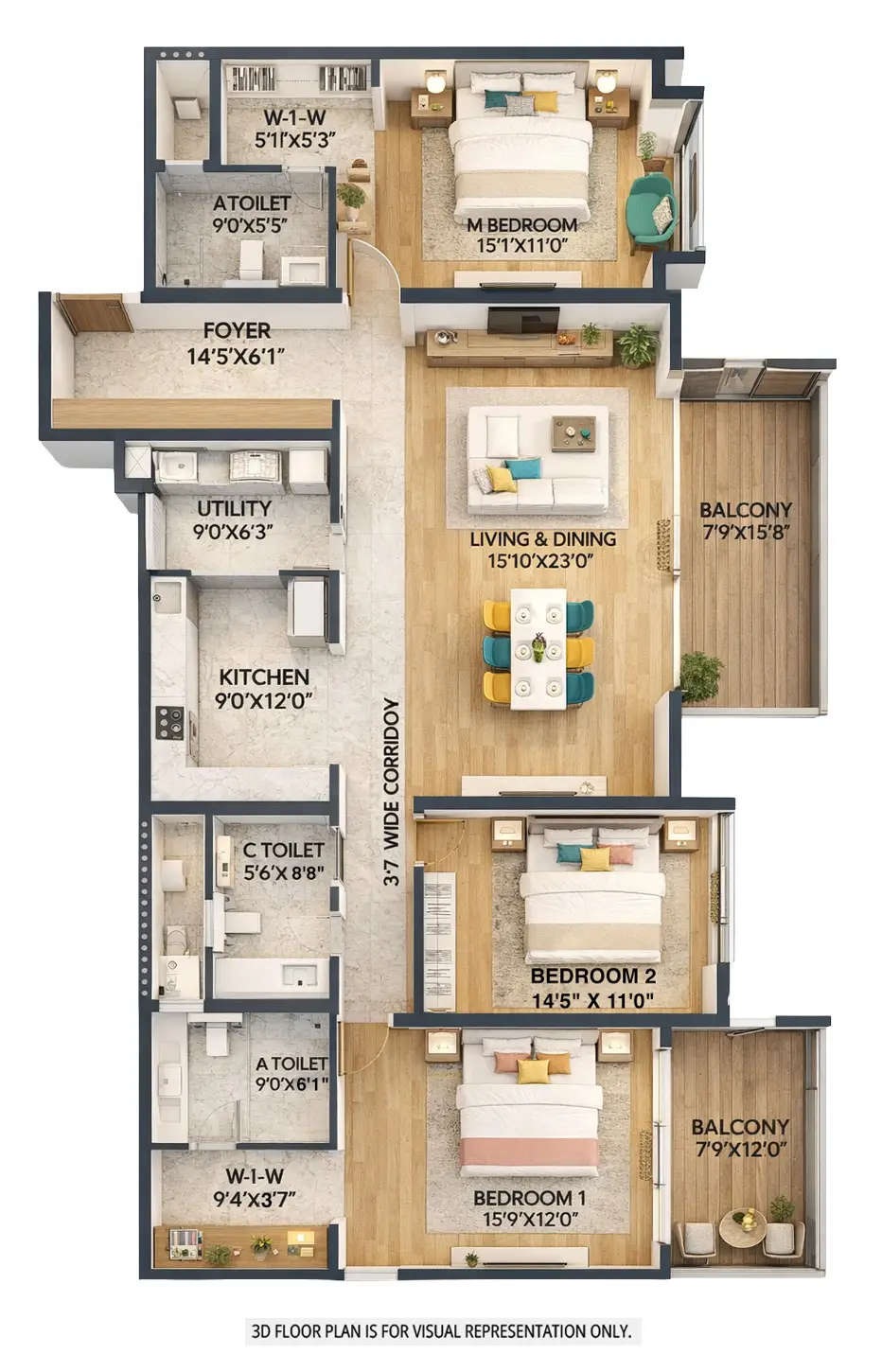 Vajram Chrysanthemum Yelahanka - Floor plan 3 BHK 2449 Sq.ft