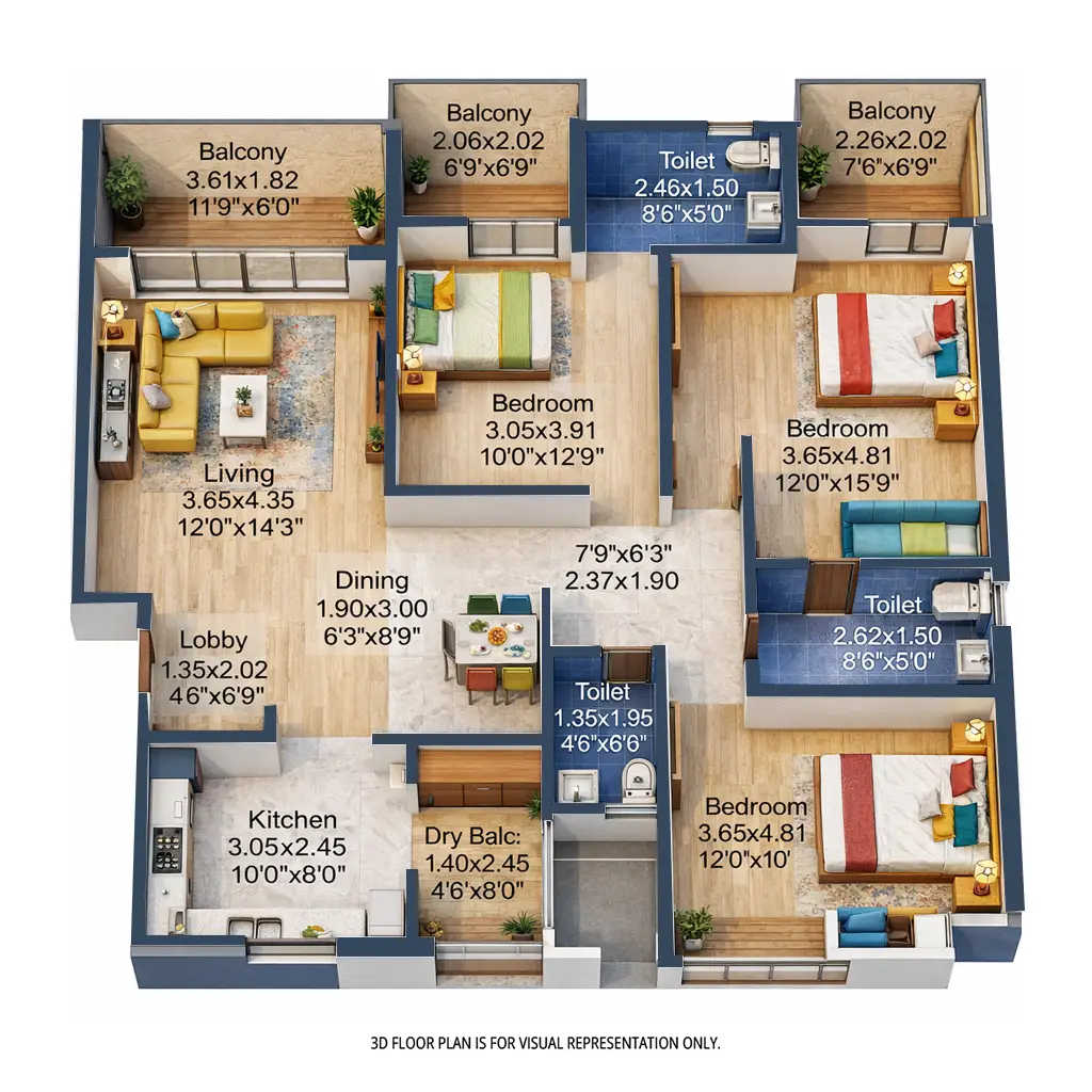Majestique Signature Towers Balewadi - Floor plan 3 BHK 1298 Sq.ft