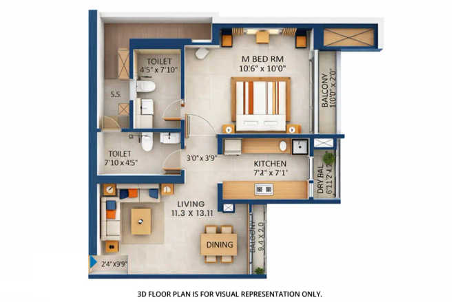 Shapoorji Pallonji Orion Northern Lights Pokhran Road 2 - Floor plan 1 BHK 415 Sq.ft