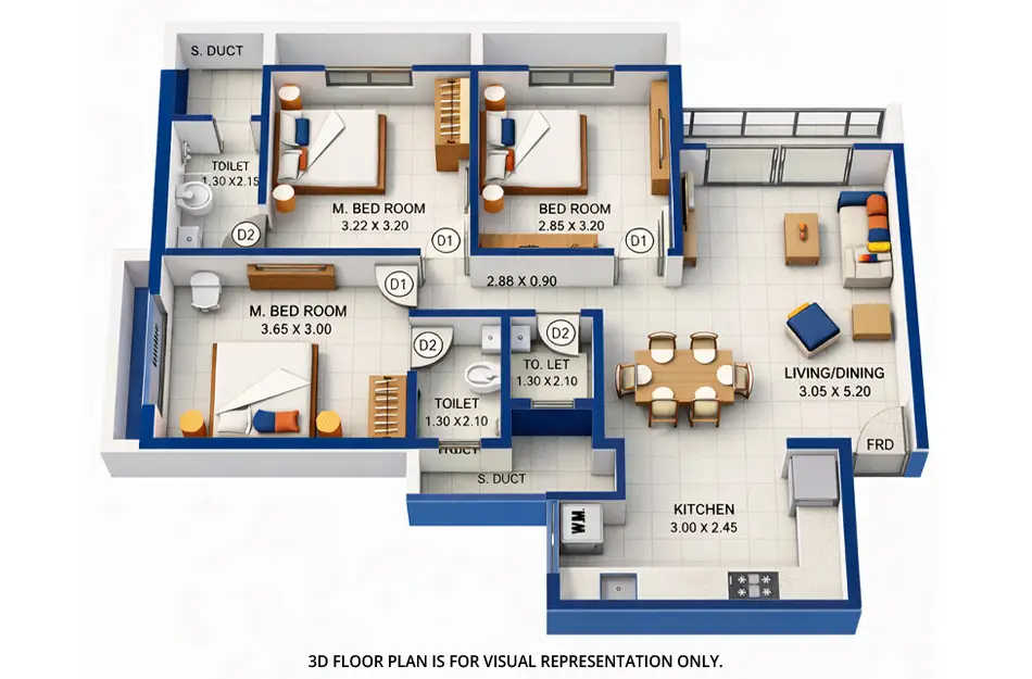 Bhoomi Lakescape Thane - Floor plan 3 BHK 925 Sq.ft