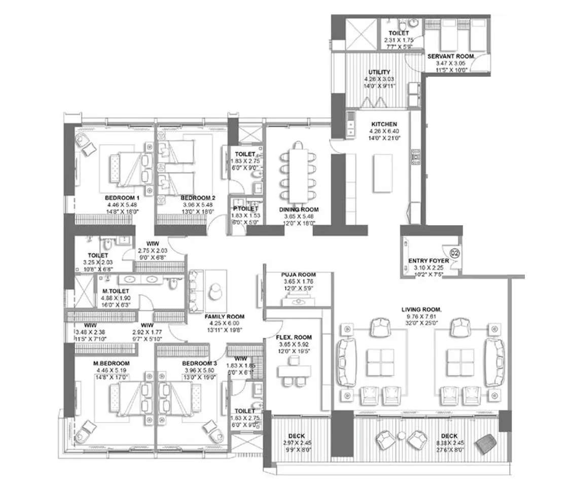 Kalpataru One Worli - Floor plan 5 BHK 4749 Sq.ft