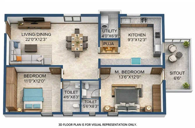 Anvita Ivana Kollur - Floor plan 2 BHK 1400 Sq.ft