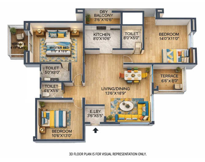 Pride Valencia Baner - Floor plan 3 BHK 1536 Sq.ft