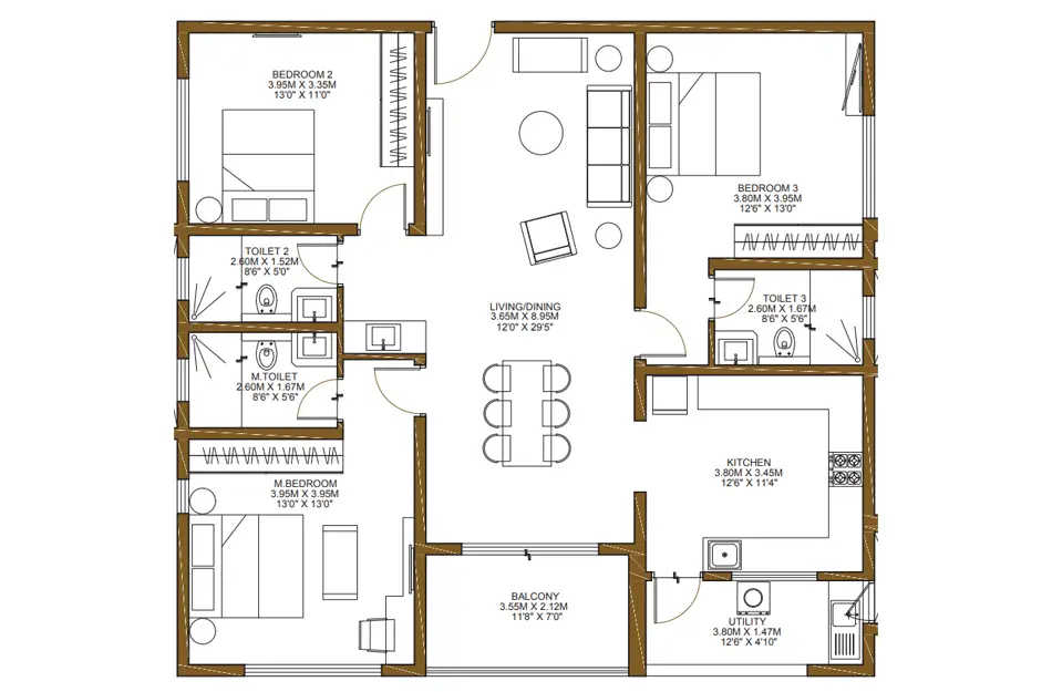 Godrej Regal Pavilion Rajendra Nagar - Floor plan 3 BHK 2365 Sq.ft