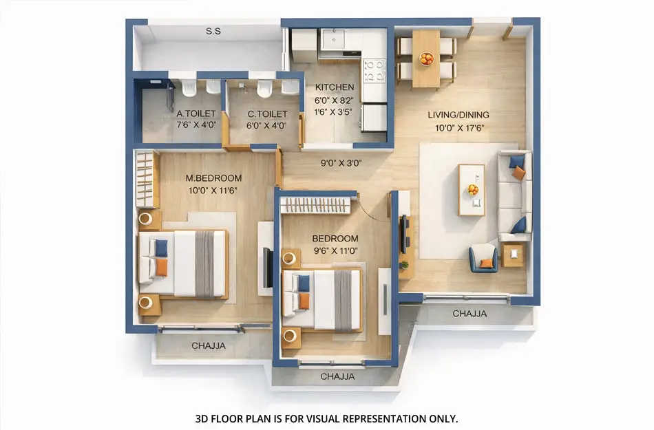 Paradigm 71 Midtown Chembur - Floor plan 2 BHK 569 Sq.ft