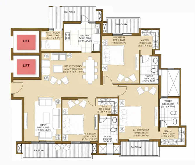 ATS Picturesque Reprieves Sector 152 - Floor plan 3 BHK 2350 Sq.ft