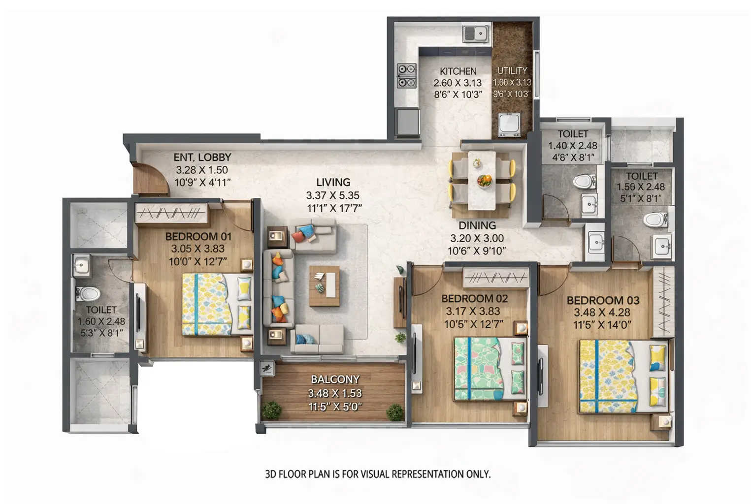 Merlin Ventana Baner - Floor plan 3 BHK 1142 Sq.ft