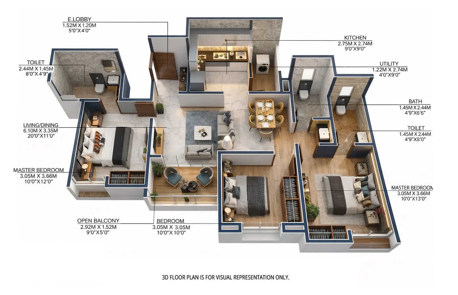 Majestique 38 Park Undri - Floor plan 3 BHK 954 Sq.ft
