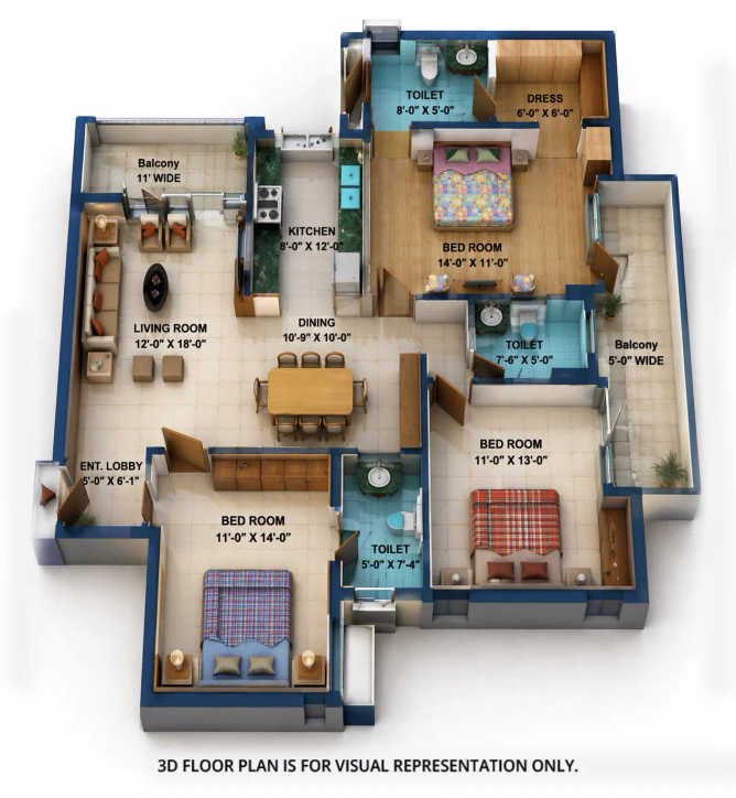 Purvanchal Royal Park Sector 137 - Floor plan 3 BHK 1715 Sq.ft