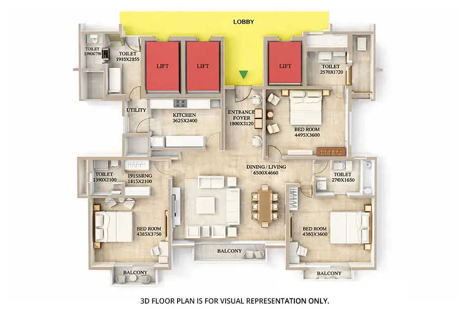 Ats Le Grandiose Sector 150 - Floor plan 3 BHK 1345 Sq.ft