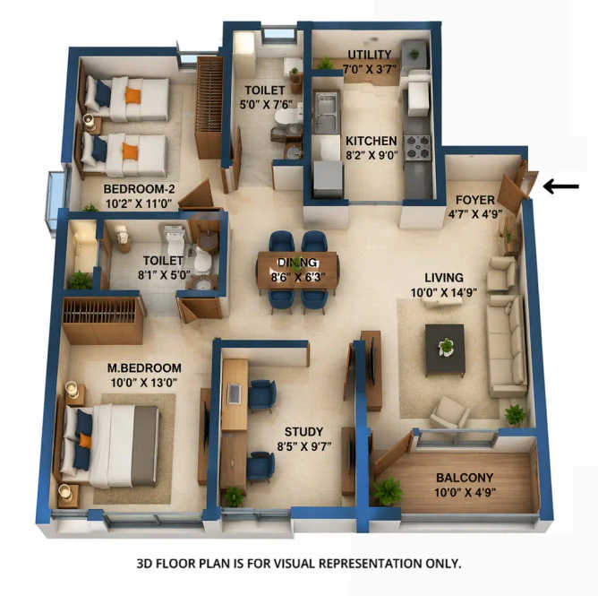 Godrej Azure Padur - Floor plan 3 BHK 1250 Sq.ft